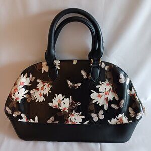 Black Faux Leather Floral Butterfly Handbag